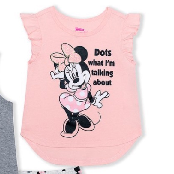 Girl’s Minnie Mouse Grey Dot Shorts set w/ 2 Tops - Picture 2 of 5